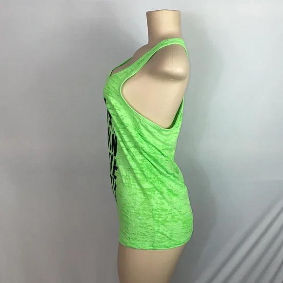 “ I Run To Burn Off The Crazy” Racerback Heathered Lime Green Workout Tank Top - Picture 7 of 8